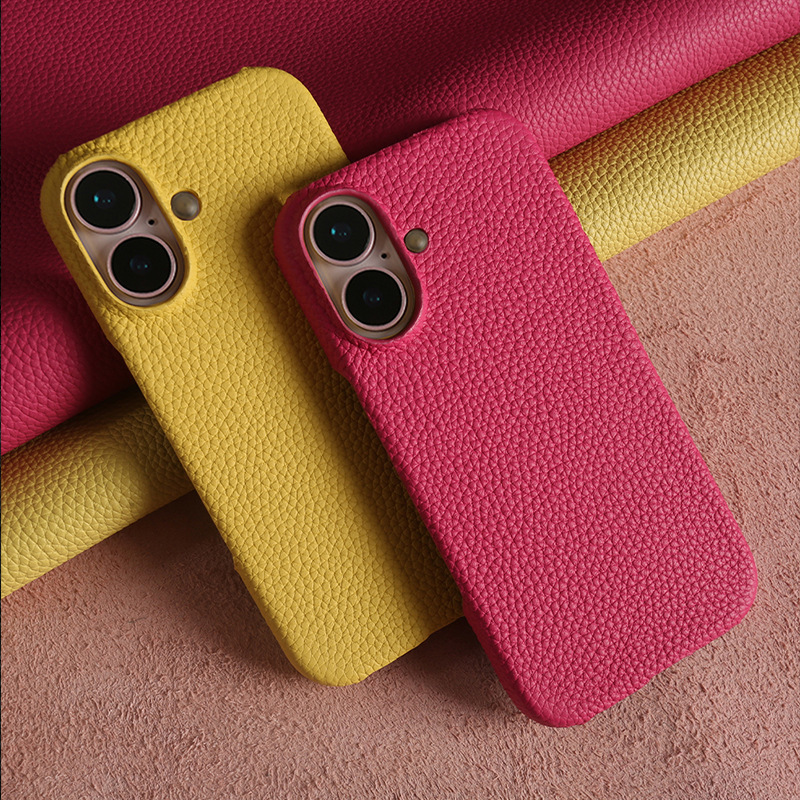 Premium Full Grain Leather iPhone Case for iPhone 16 Pro/15 Pro Max - Slim 0.07mm Black Leather Phone Cover with Raised Camera Guard