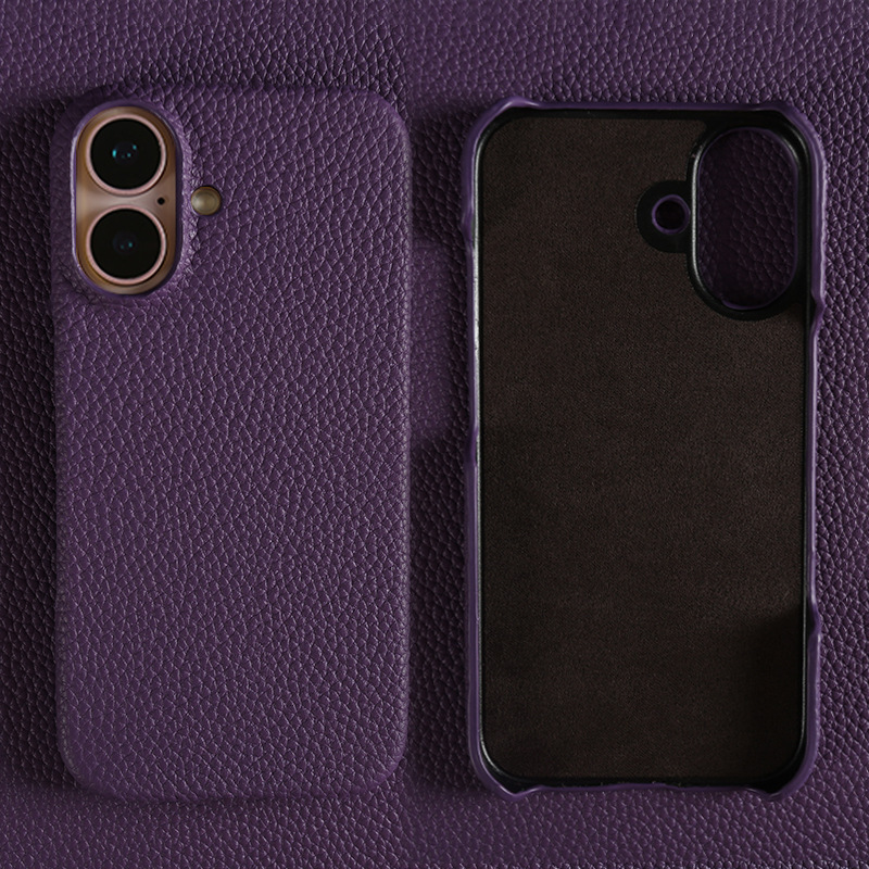 Luxury Purple Leather iPhone Case for iPhone 16/15 Pro - Slim Full Grain Leather Cover with Microfiber Lining