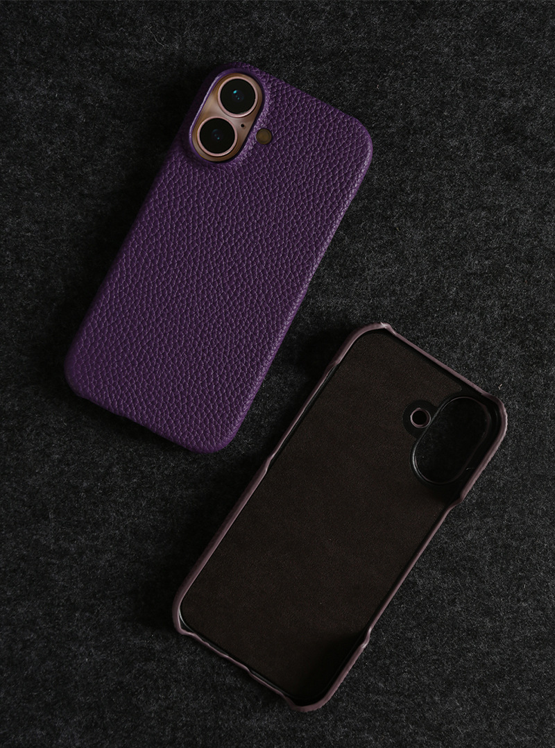 Luxury Purple Leather iPhone Case for iPhone 16/15 Pro - Slim Full Grain Leather Cover with Microfiber Lining