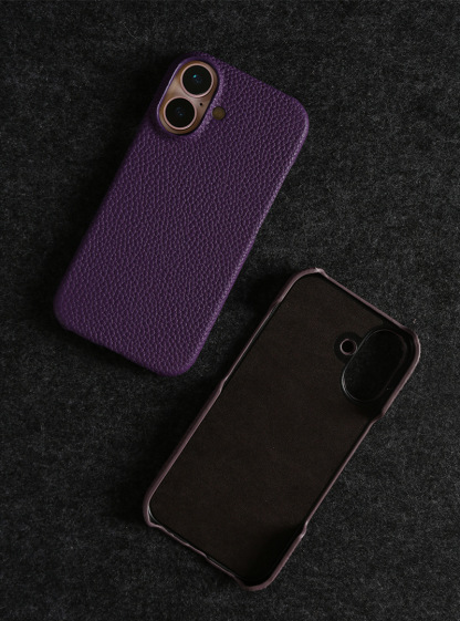 Luxury Purple Leather iPhone Case for iPhone 16/15 Pro - Slim Full Grain Leather Cover with Microfiber Lining