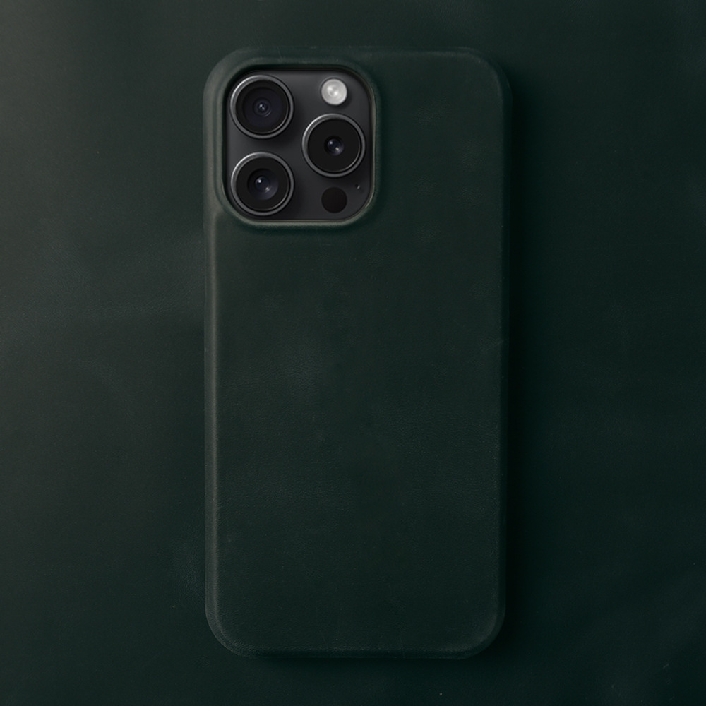 Dark Blue Genuine Leather iPhone Case - Crazy Horse Texture for iPhone 14 Pro Max/16 Pro Max | Velvet Lined & Anti-Fingerprint