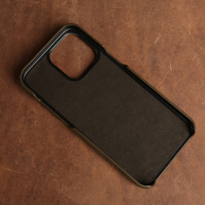Dark Blue Genuine Leather iPhone Case - Crazy Horse Texture for iPhone 14 Pro Max/16 Pro Max | Velvet Lined & Anti-Fingerprint