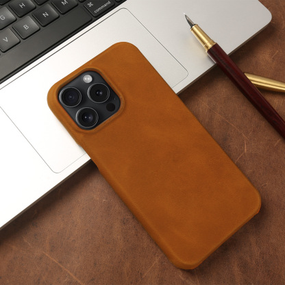 Reddish Brown Genuine Leather iPhone Case - Handmade Crazy Horse Texture for iPhone 16 Pro Max/15 Pro Max | Anti-Drop & Anti-Fingerprint