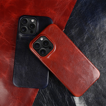 Handmade Full Grain Leather iPhone Case for iPhone 16 Pro/15 Pro Max - Anti-Fingerprint Black Luxury Cover with Plush Lining