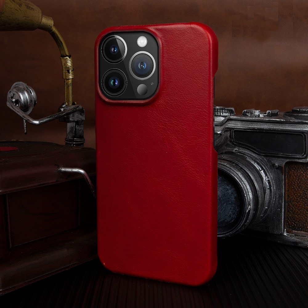 Red Premium Leather iPhone Case - Handcrafted Full Grain Cover for iPhone 15 Pro/16 Pro Max | Anti-Scratch & Plush Interior