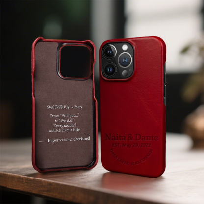 Custom Handmade Leather iPhone 16/15 Pro Max Case - Personalized 3rd Anniversary Gift, Luxury Semi-Wrap Protective Cover