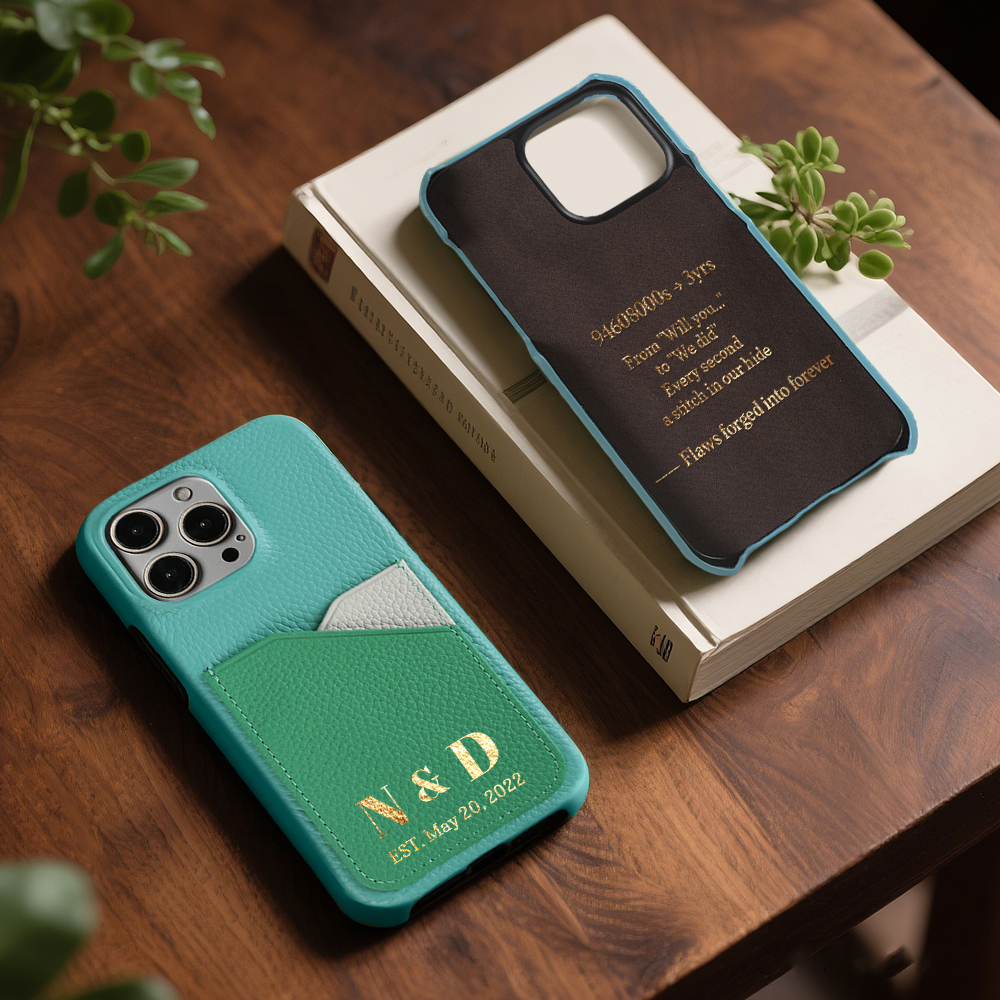 Custom Handmade Full-Grain Leather iPhone 16 Pro Max Case with Card Slot - 3rd Anniversary Gift, Engraved Luxury Protective Cover