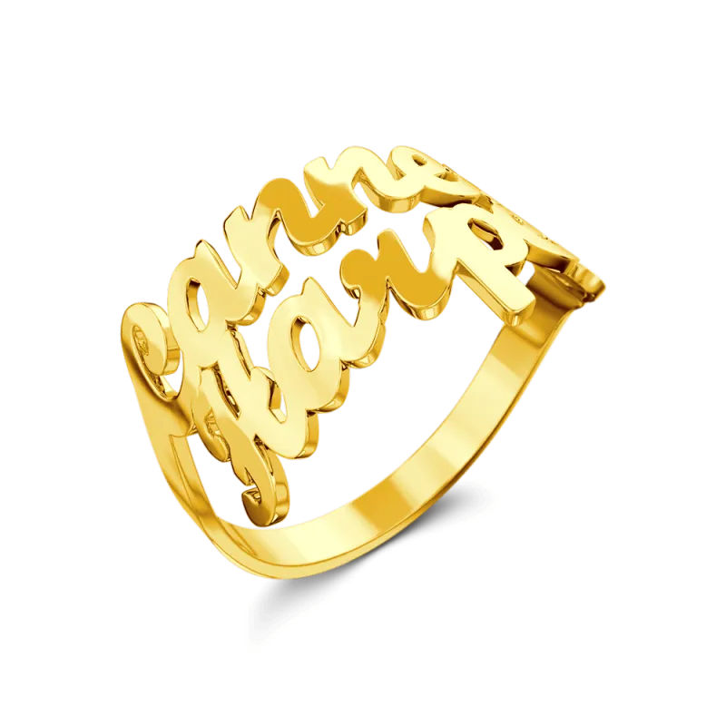 Custom Two Name Ring 14K Gold Plated Silver, Best Christmas and Valentine's Day Gifts