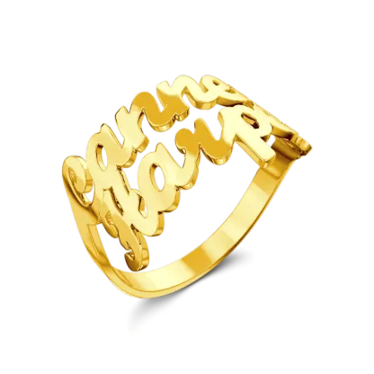Custom Two Name Ring 14K Gold Plated Silver, Best Christmas and Valentine's Day Gifts