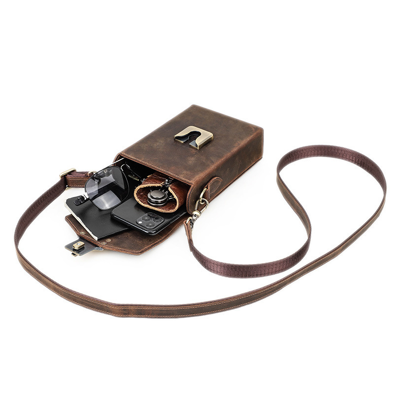 Vintage Leather Crossbody Bag - Large Phone Messenger Pack MB185