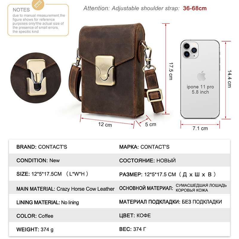Vintage Leather Crossbody Bag - Large Phone Messenger Pack MB185