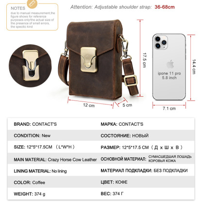 Vintage Leather Crossbody Bag - Large Phone Messenger Pack MB185