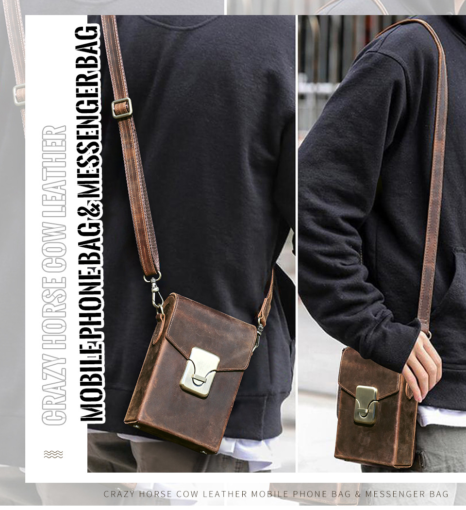 Vintage Leather Crossbody Bag - Large Phone Messenger Pack MB185
