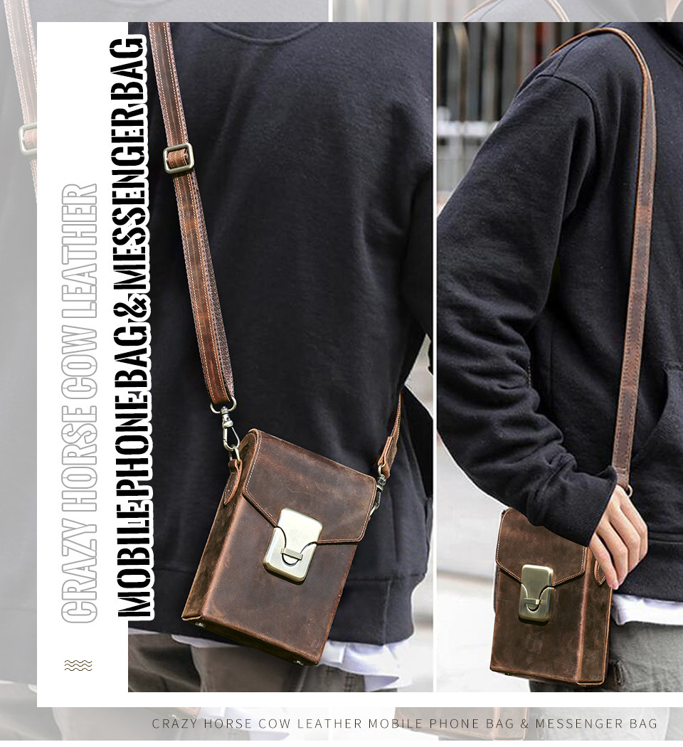 Vintage Leather Crossbody Bag - Large Phone Messenger Pack MB185