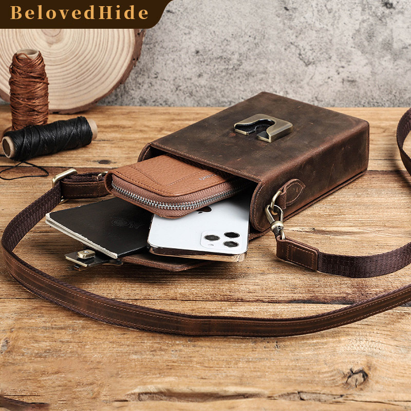 Vintage Leather Crossbody Bag - Large Phone Messenger Pack MB185