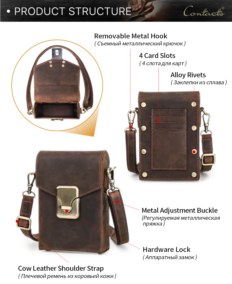 Vintage Leather Crossbody Bag - Large Phone Messenger Pack MB185