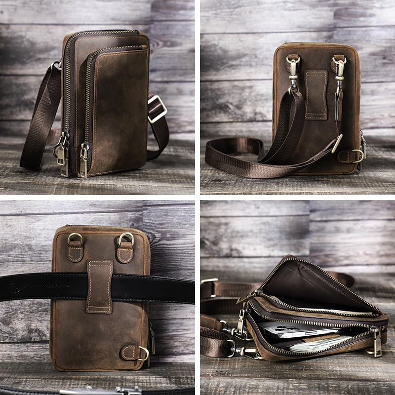 Vintage Crossbody Leather Belt Bag - 6.7" Phone Messenger Bag