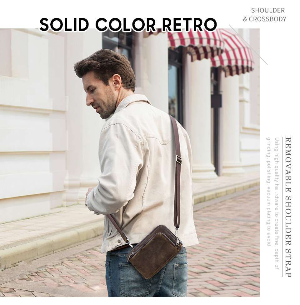 Vintage Crossbody Leather Belt Bag - 6.7" Phone Messenger Bag