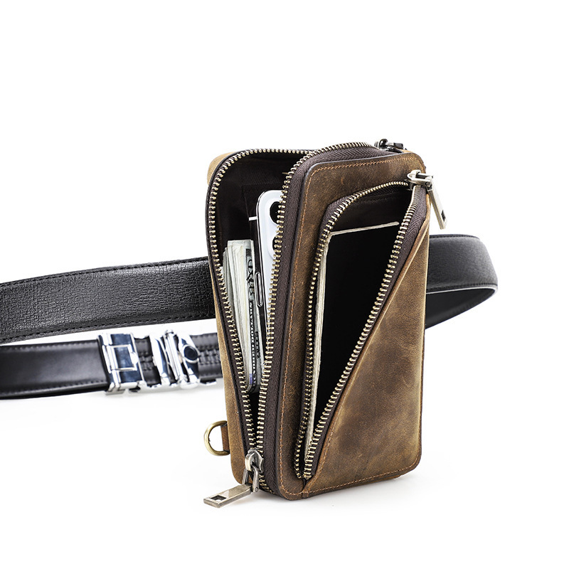Vintage Crossbody Leather Belt Bag - 6.7" Phone Messenger Bag