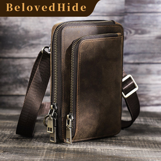 Vintage Crossbody Leather Belt Bag - 6.7" Phone Messenger Bag