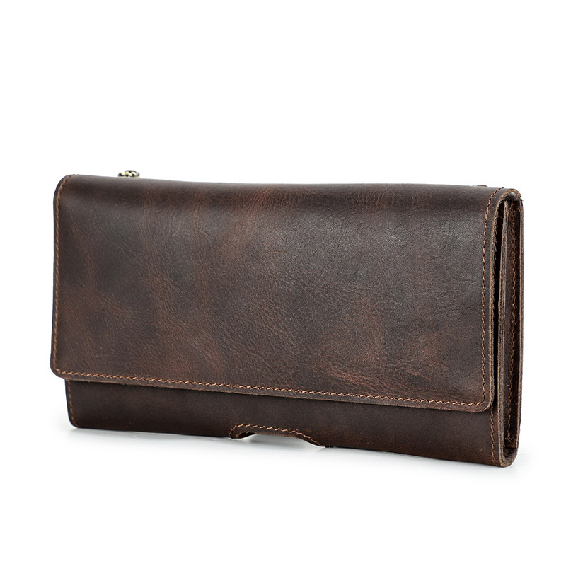 Slim Leather Belt Bag for 6.7" Phones - Brown Waist Pack with Card Slots