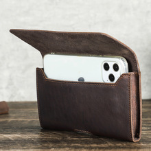 Slim Leather Belt Bag for 6.7" Phones - Brown Waist Pack with Card Slots