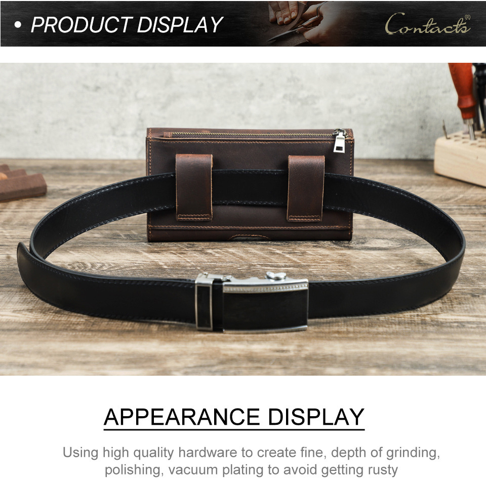 Slim Leather Belt Bag for 6.7" Phones - Brown Waist Pack with Card Slots