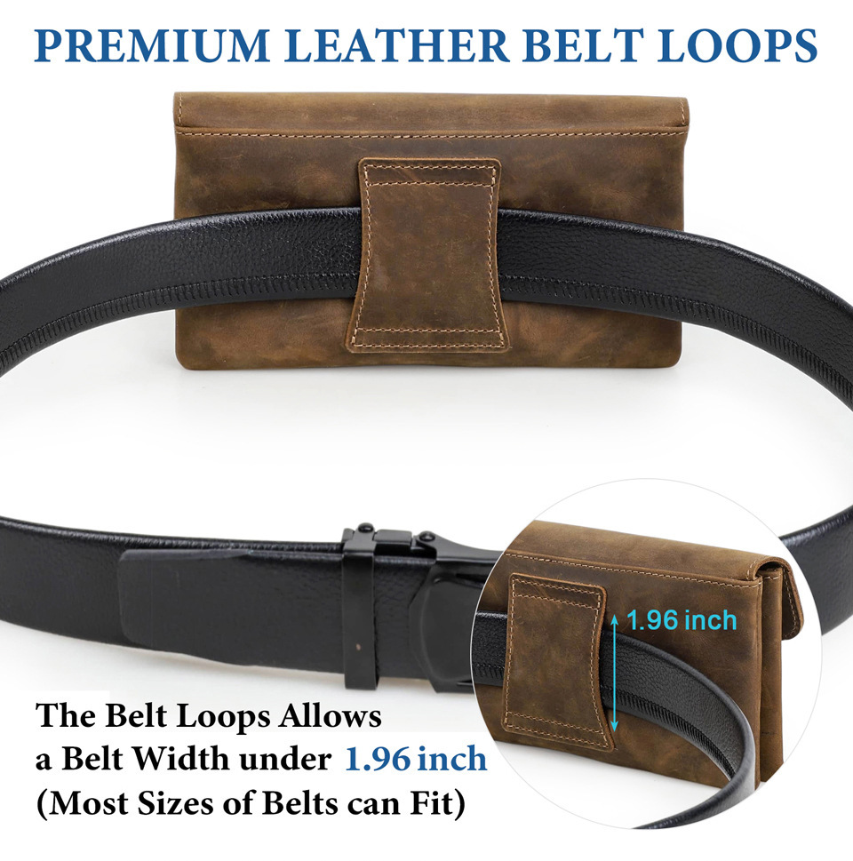 Leather Flip-Top Belt Bag for 6.9" Phones - Vintage Waist Pack