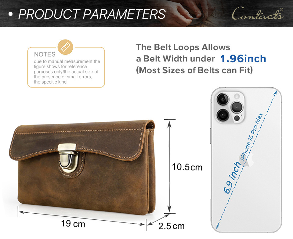 Leather Flip-Top Belt Bag for 6.9" Phones - Vintage Waist Pack