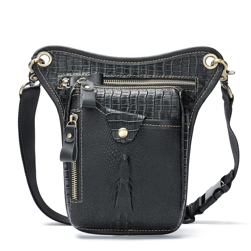 Croc-Embossed Leather Belt Bag - Motorcycle & Outdoor Leg Pack