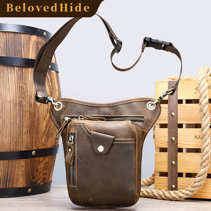 Distressed Leather Belt Bag - Outdoor Adventure Waist Pack