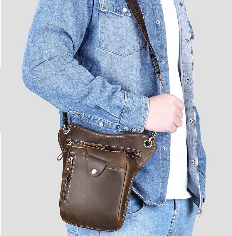 Croc-Embossed Leather Belt Bag - Motorcycle & Outdoor Leg Pack