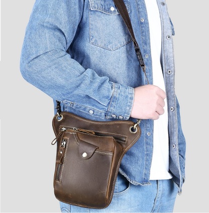 Croc-Embossed Leather Belt Bag - Motorcycle & Outdoor Leg Pack