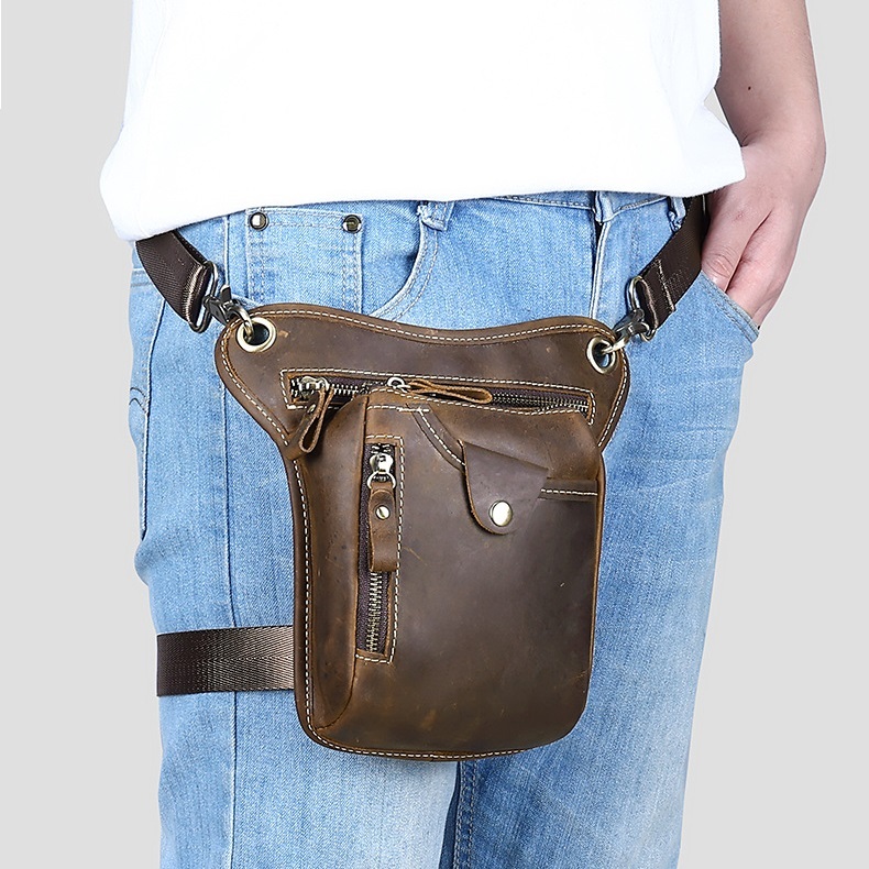 Croc-Embossed Leather Belt Bag - Motorcycle & Outdoor Leg Pack