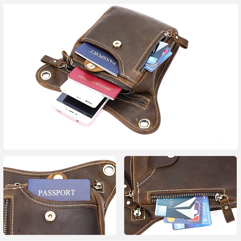 Croc-Embossed Leather Belt Bag - Motorcycle & Outdoor Leg Pack