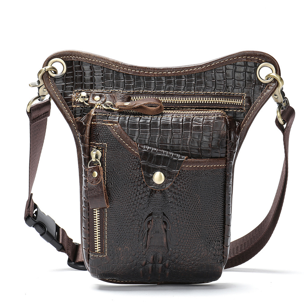 Croc-Embossed Leather Belt Bag - Motorcycle & Outdoor Leg Pack