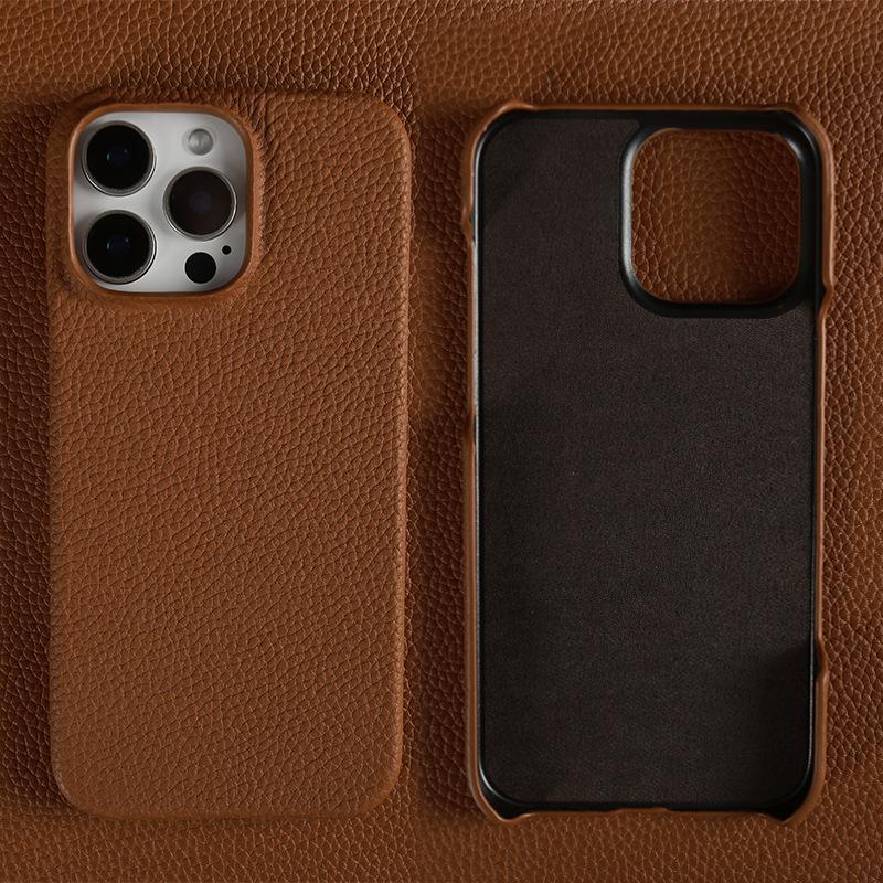 Custom Engraved Leather iPhone Cases - Personalized 3rd Anniversary Gifts with Name & Date, Premium Full-Grain Leather, Anti-Scratch & Shockproof (iPhone 16/15/14/13 Series)