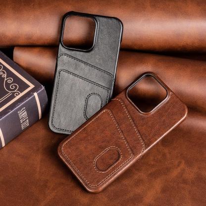 Custom Leather Card Holder iPhone 16 Case with Engraving - 3rd Anniversary Gift, Slim Dual Slot Design, PC+Leather Protective Cover