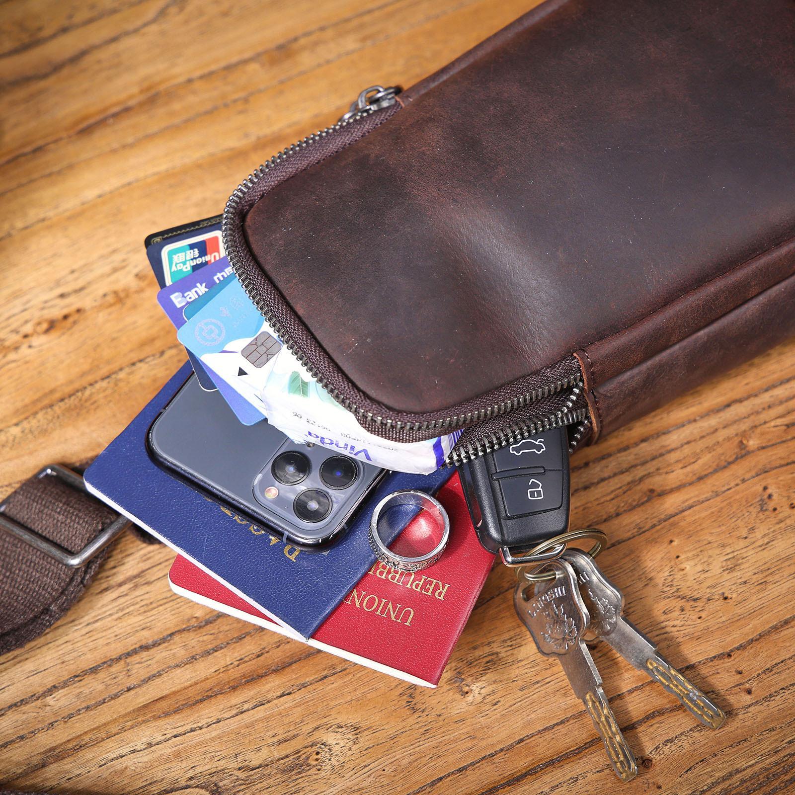 Leather Wedding Anniversary Gifts, Dark Coffee Chest Bag