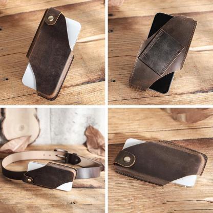 Leather Phone Holster For Him - 3rd Anniversary Gift with "N & D • 1095 Days+" Engraving