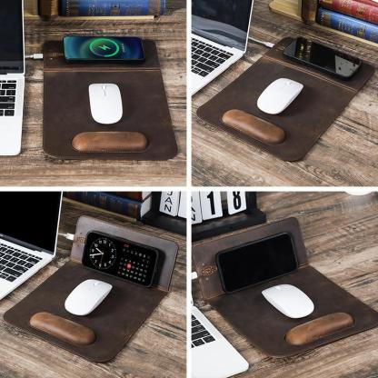 Leather Anniversary Gifts, 15w Wireless Charging Ergonomic Leather Mousepad 34*23cm