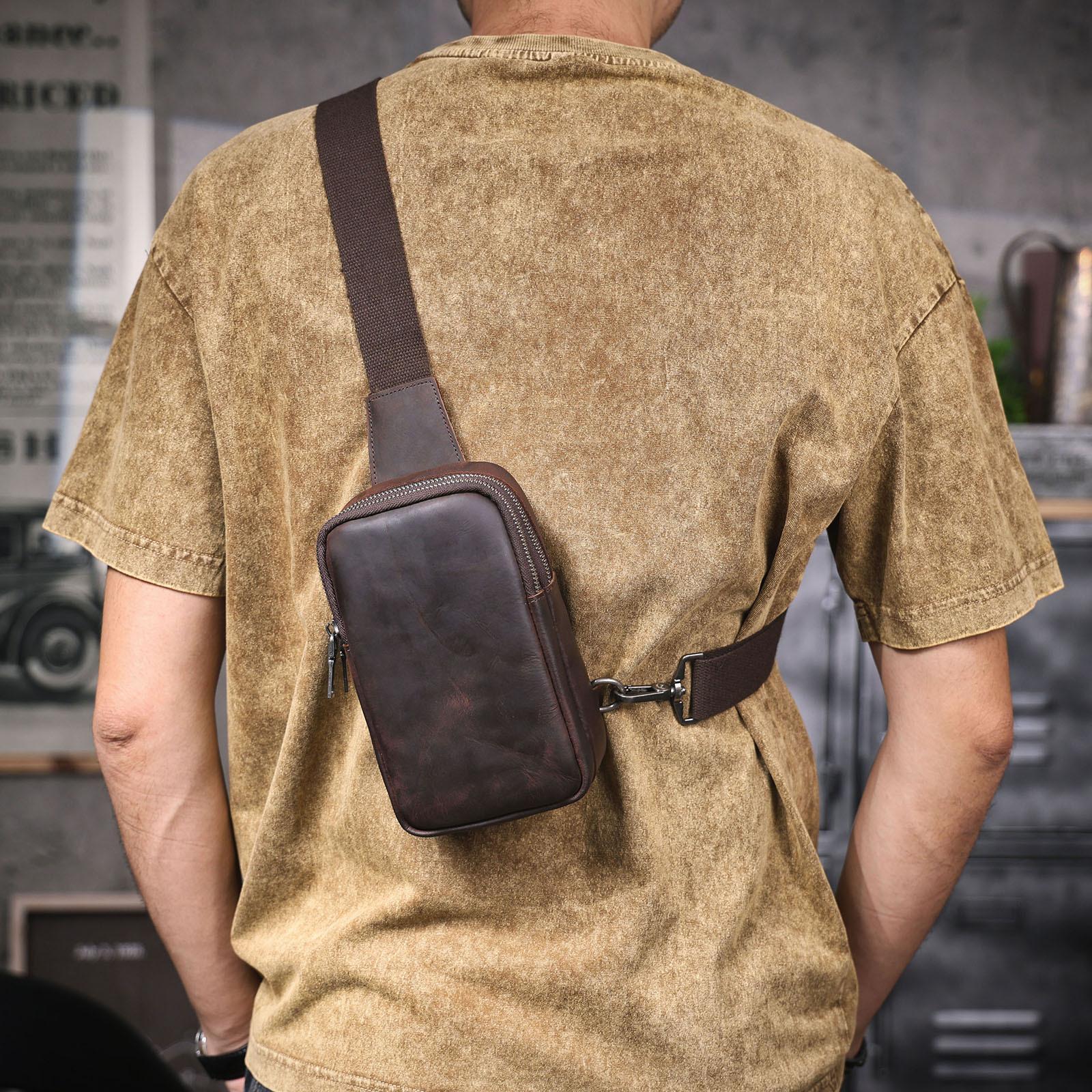 Leather Wedding Anniversary Gifts, Dark Coffee Chest Bag