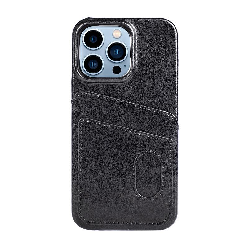 Custom Leather Card Holder iPhone 16 Case with Engraving - 3rd Anniversary Gift, Slim Dual Slot Design, PC+Leather Protective Cover