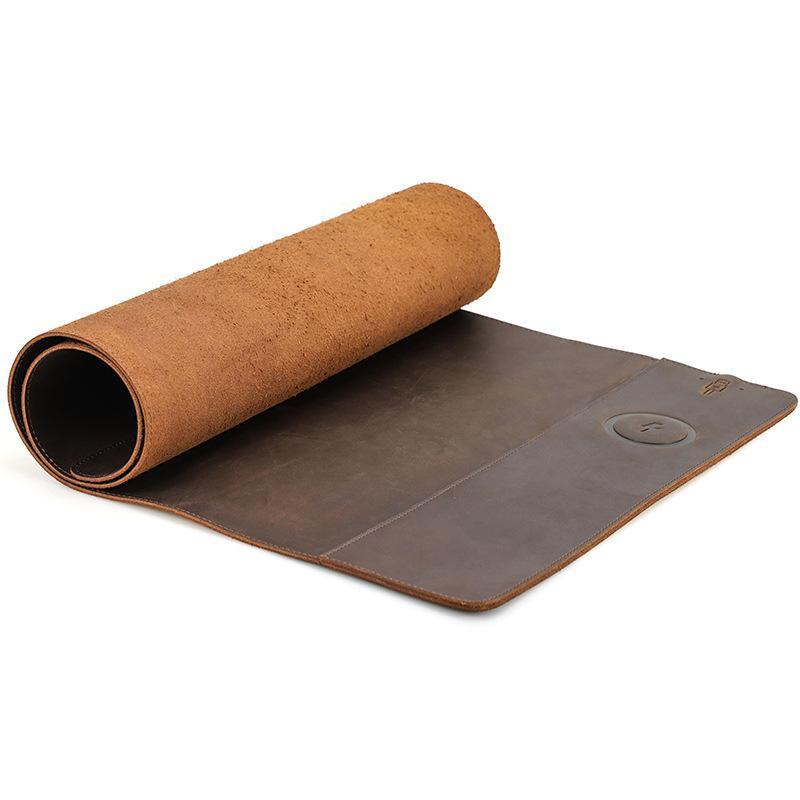 "Leather Wedding Anniversary Gifts for Him - XL Crazy Horse Leather Mouse Pad (31.5x15.7") | Waterproof Wireless Charging"