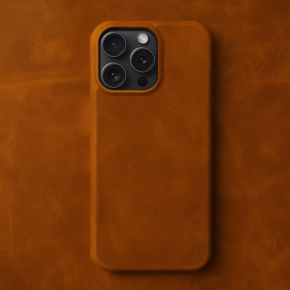 Reddish Brown Genuine Leather iPhone Case - Handmade Crazy Horse Texture for iPhone 16 Pro Max/15 Pro Max | Anti-Drop & Anti-Fingerprint
