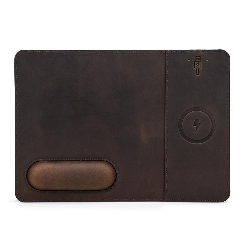 Premium Crazy Horse Leather Wedding Anniversary Gift for Him - 15W Wireless Charging 3D Leather Mouse Pad (12.6"×9.1")