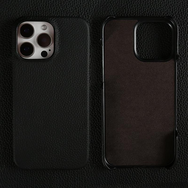 Custom Engraved Leather iPhone Cases - Personalized 3rd Anniversary Gifts with Name & Date, Premium Full-Grain Leather, Anti-Scratch & Shockproof (iPhone 16/15/14/13 Series)