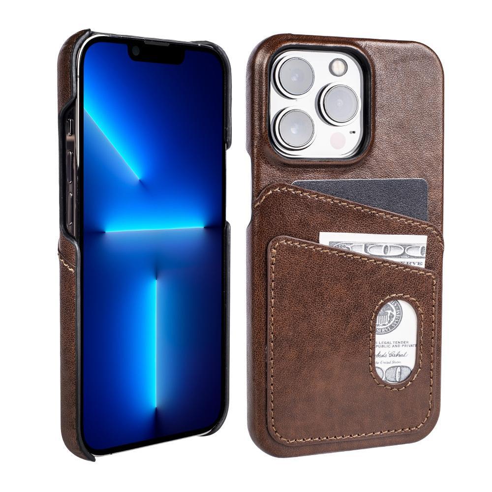 Custom Leather Card Holder iPhone 16 Case with Engraving - 3rd Anniversary Gift, Slim Dual Slot Design, PC+Leather Protective Cover