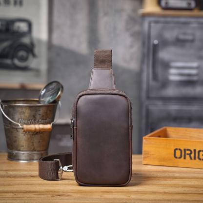 Leather Wedding Anniversary Gifts, Dark Coffee Chest Bag