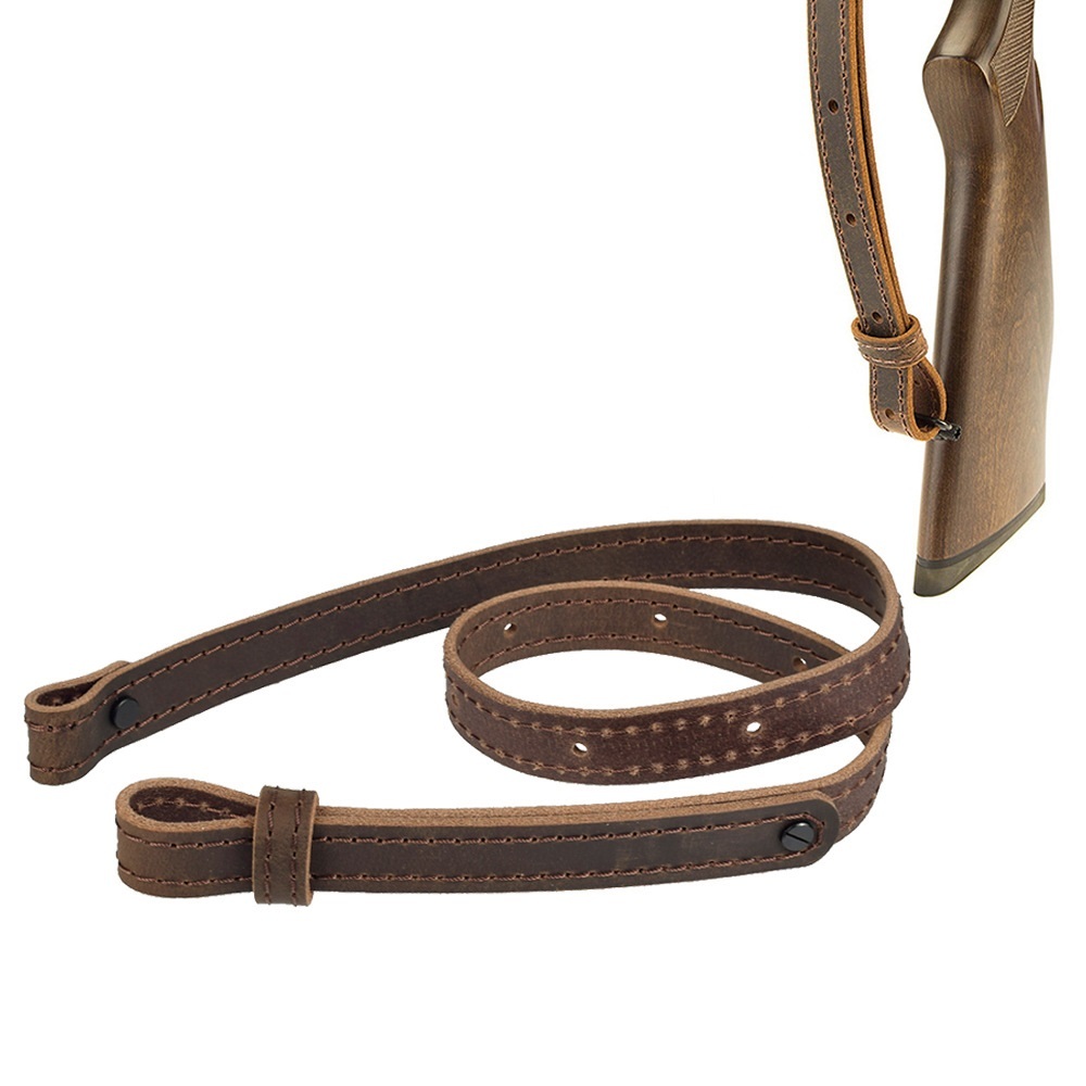 Leather Rifle Sling - Premium 4mm Cowhide Adjustable Gun Strap with Solid Brass Hardware